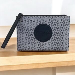 NWT New GUESS Black Rothenberg Monogram Clutch/Wristlet Bag Purse